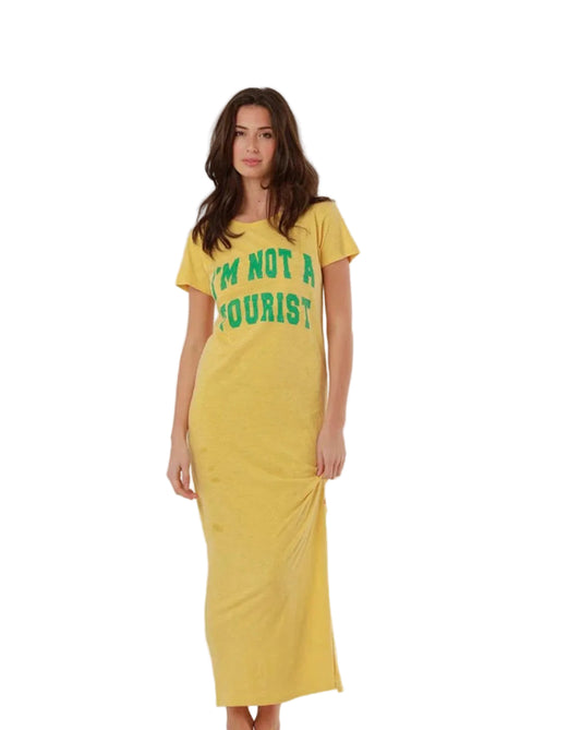 Robe Longue Coton Jaune Femme – Message Glitter Maxi | One Tee