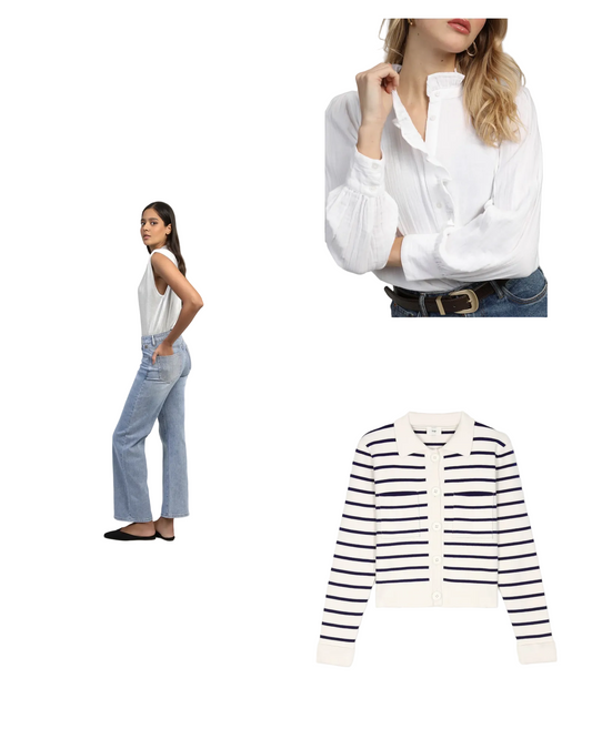 Cardigan Marinière Col Polo Femme – Gilet Rayé Maille Coton | An'ge