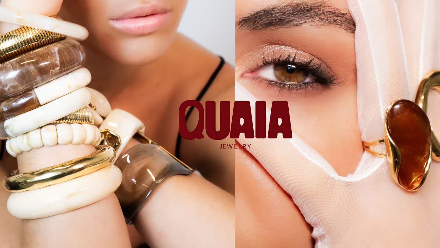 Bracelet manchette QUAIA résine & acier inoxydable doré