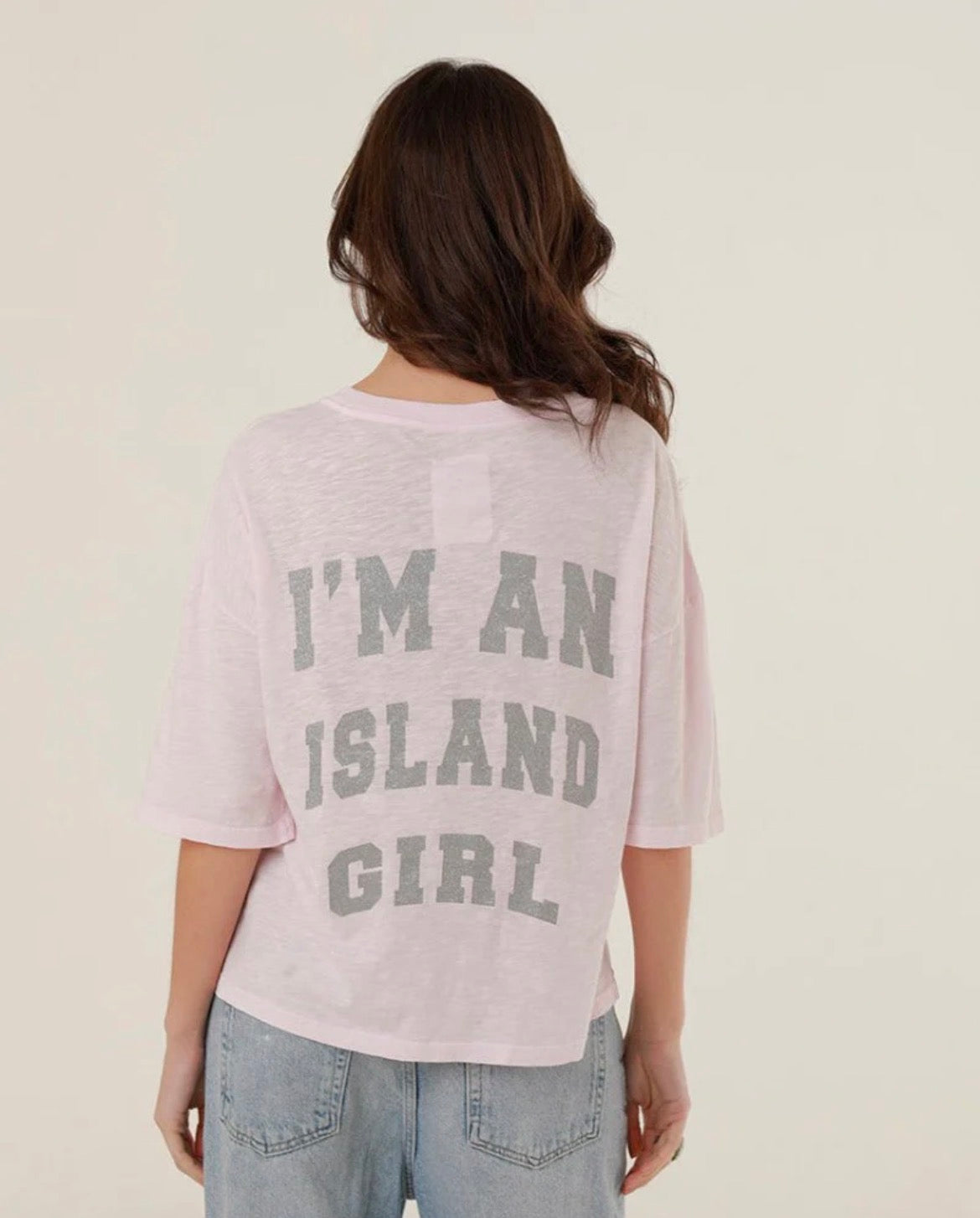 T-SHIRT rose oversize femme glitter I’m NOT A TOURIST - I’m An ISLAND GIRL ONE TEE -