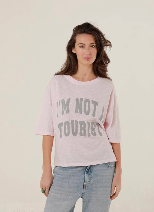 T-SHIRT rose oversize femme glitter I’m NOT A TOURIST - I’m An ISLAND GIRL ONE TEE -