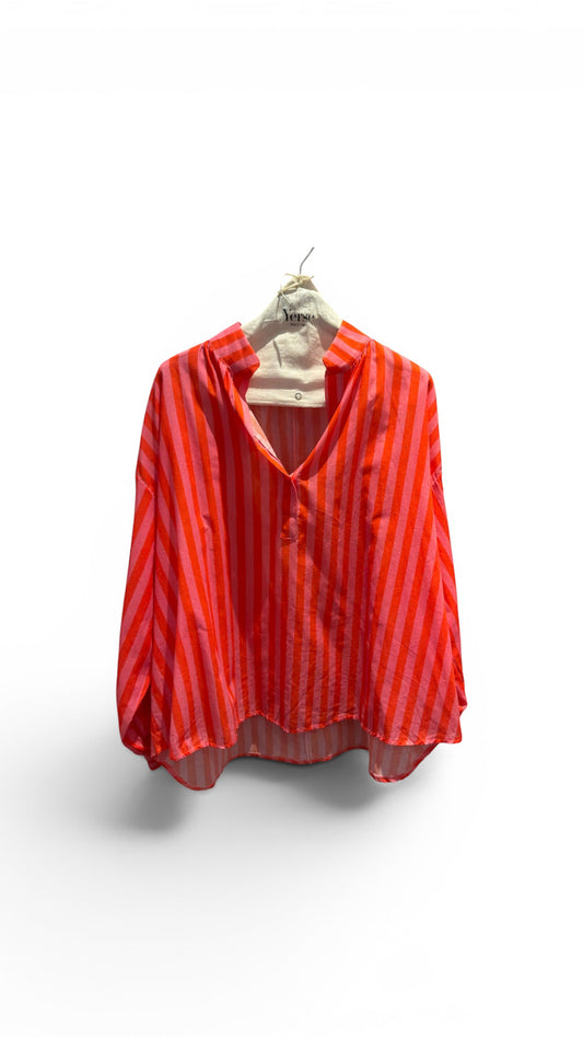 Blouse Rayée Corail & Fushia 100% coton -coupe fluide