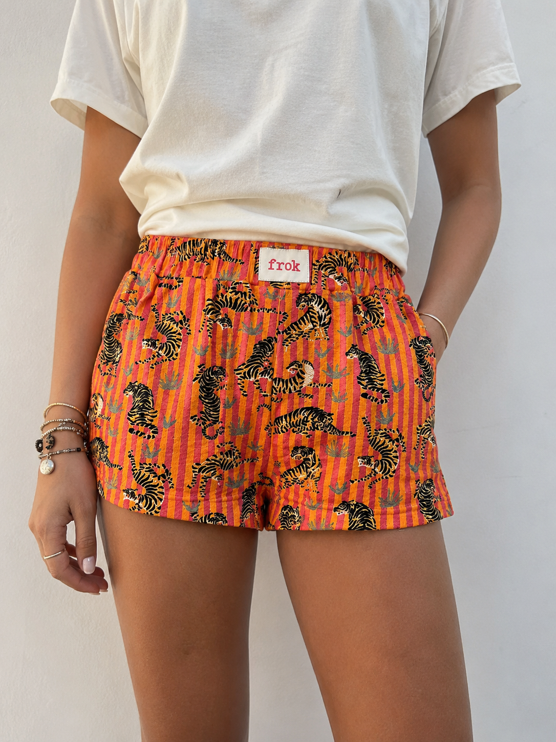 Short Imprimé Tigre Frok – Éponge Rose & Orange