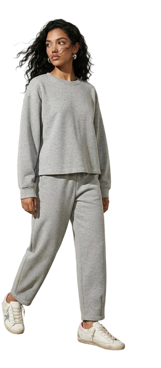 Sweat Oversize Strass Gris | Effortless Chic – Please