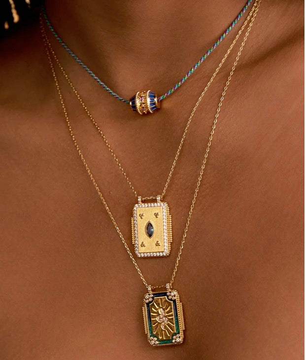 Collier Blue Mystic Twice Bohème MYA BAY | Réversible Doré Or Fin 24K