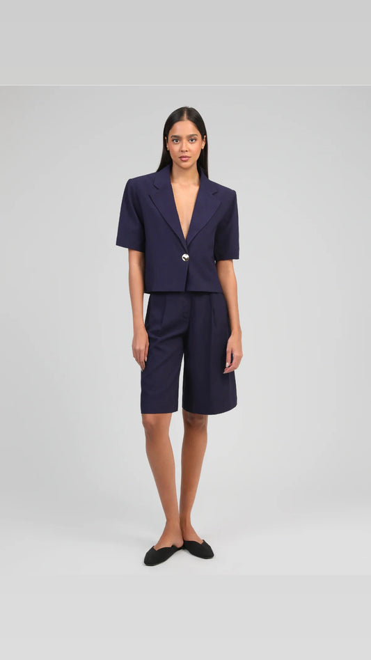 Bermuda femme chic tailoring fluide marine An’ge