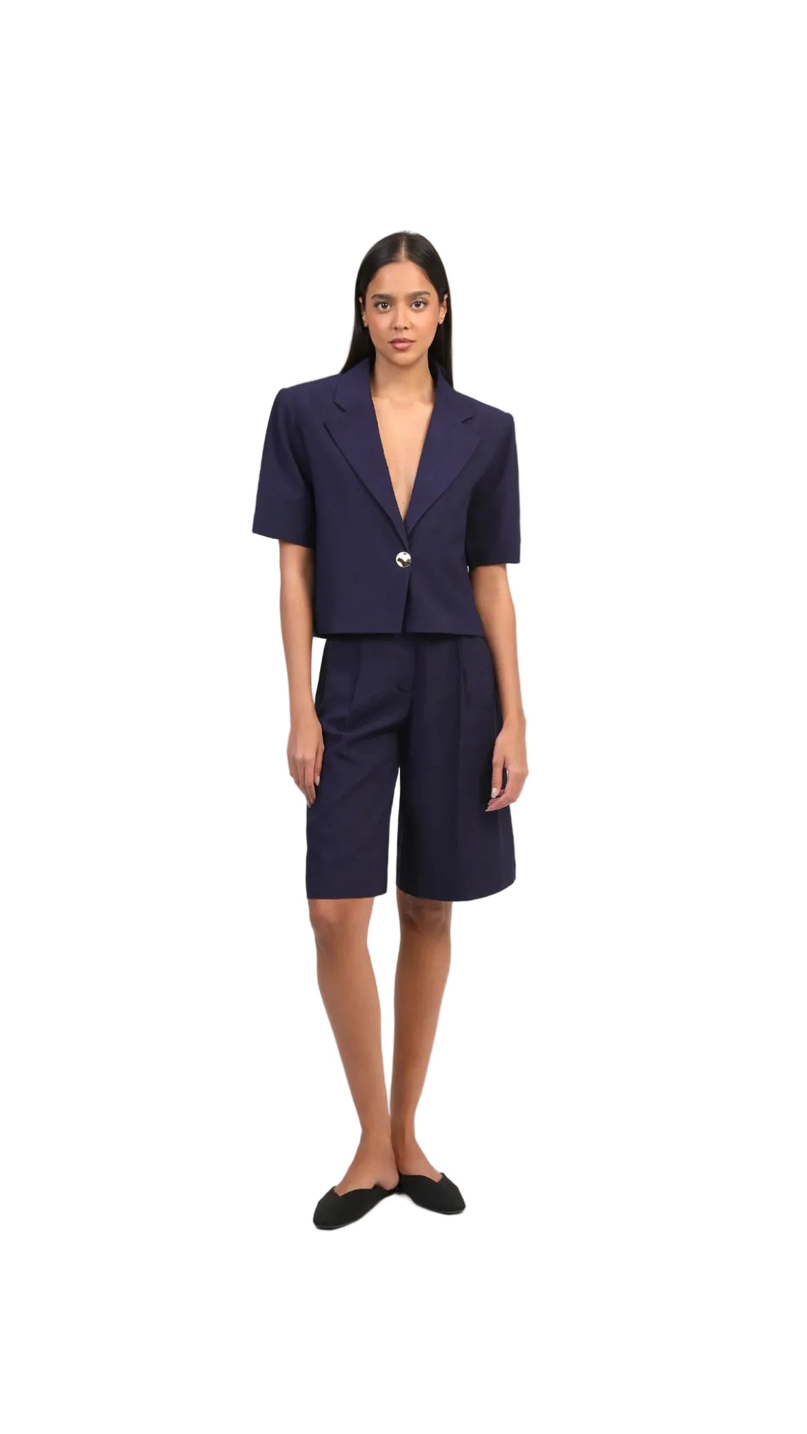 Bermuda Tailleur Fluide Femme Marine – Coupe Droite Taille Élastique | An'ge