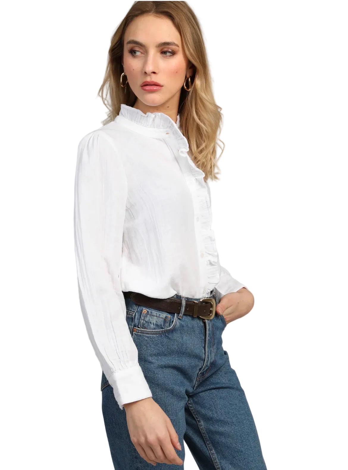 Chemise Blanche Femme – Col Volanté Romantique 100% Coton | An'ge