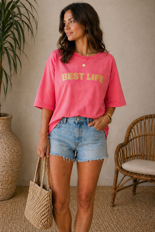 T-shirt Best Life Rose Glitter 100% coton -Brand