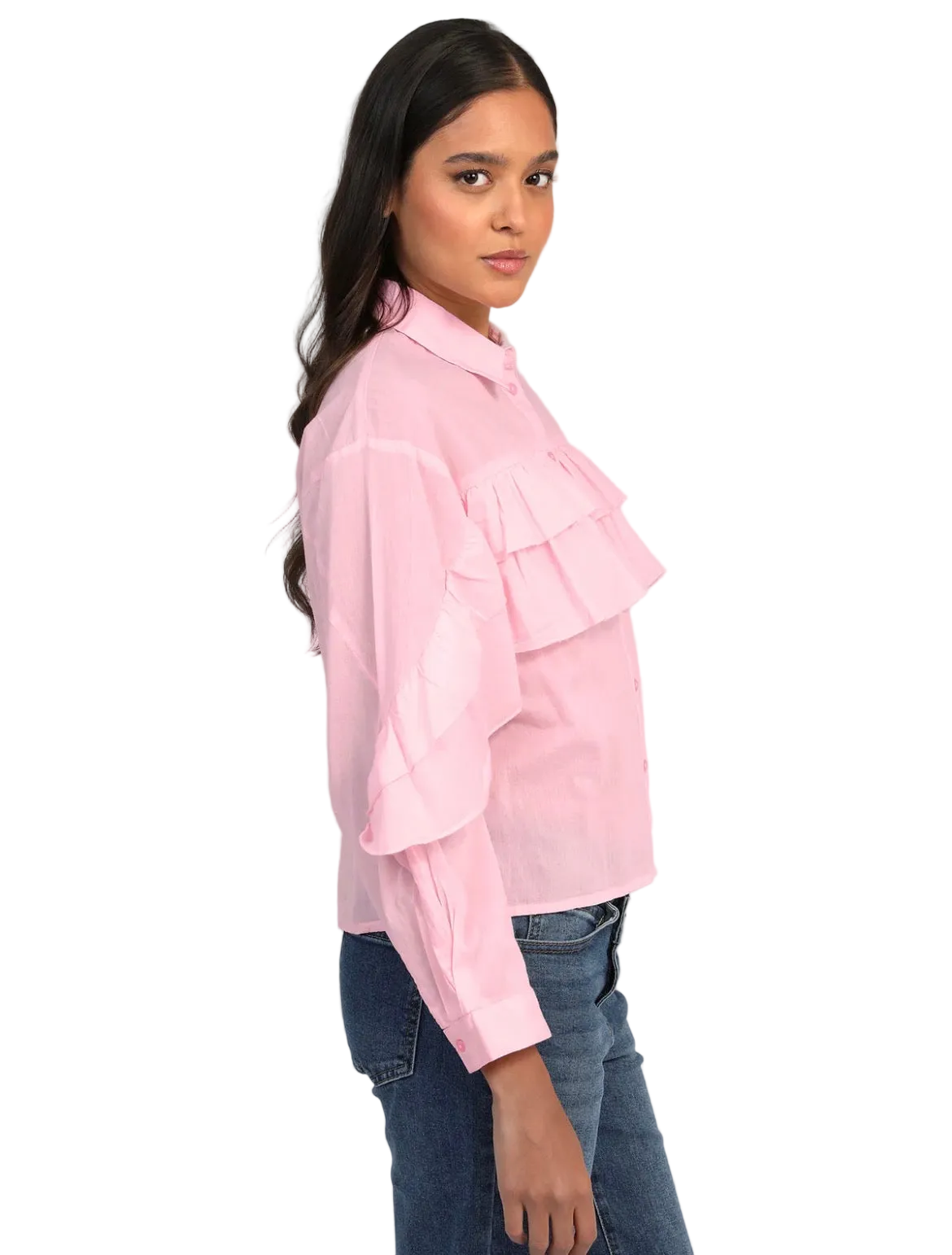 Blouse Courte à volants rose coupe droite 100% coton|An’ge
