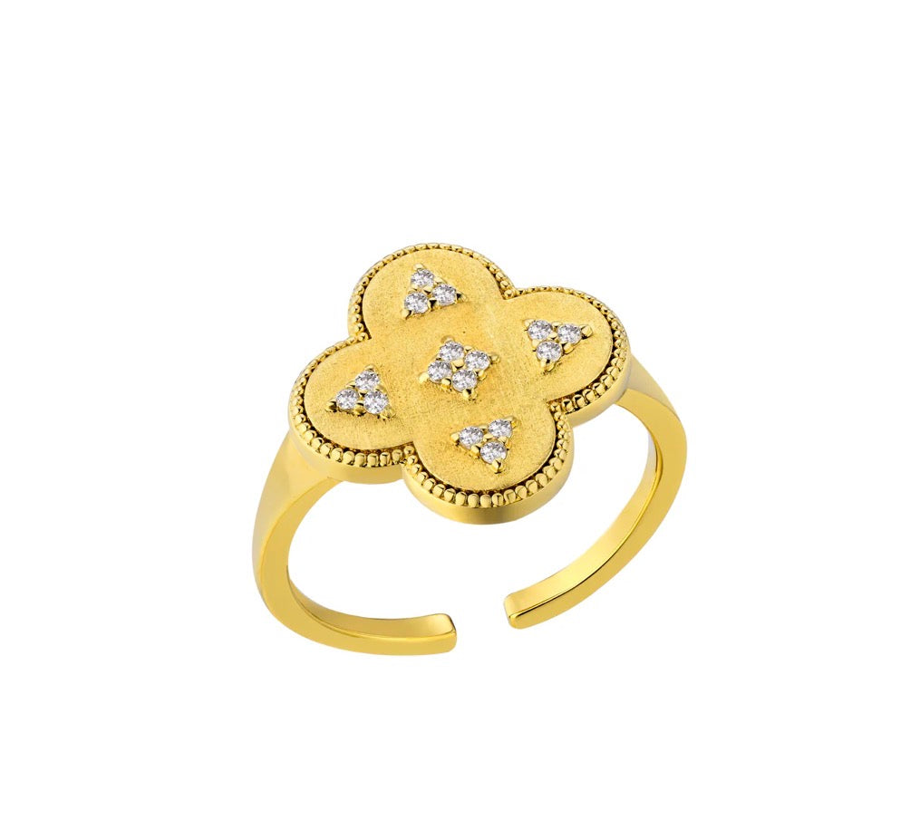 Bague Lucky Trèfle Porte-Bonheur Dorée – Mya Bay | Zircons Ajustable