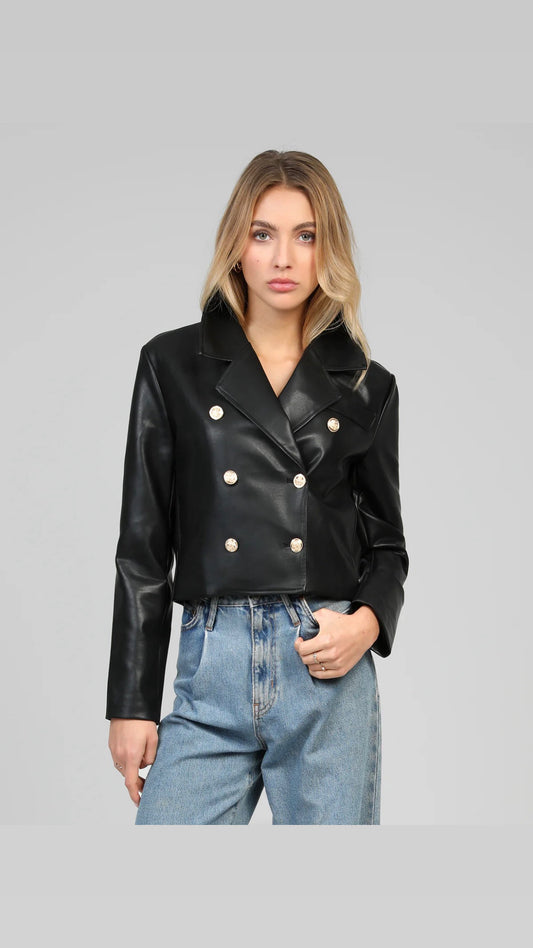 Blouson court similicuir bouton bijoux dorés l’ultra tendance Ange