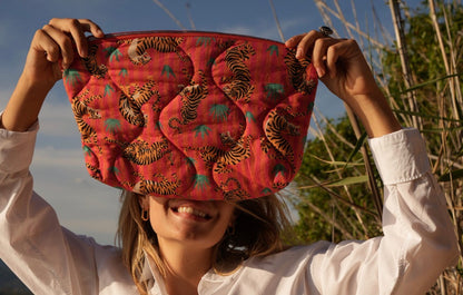 Cabas XL imprimé tigre CORAIL - Grand sac matelassé 100% coton ANOUK&NINON