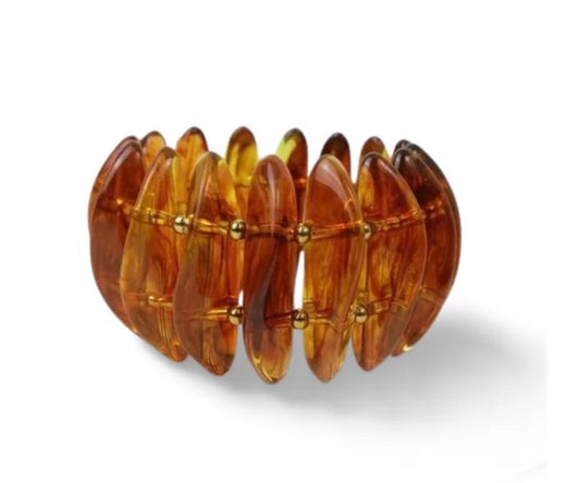 Bracelet Manchette QUAIA résine ambrée & acier inoxydable élastique