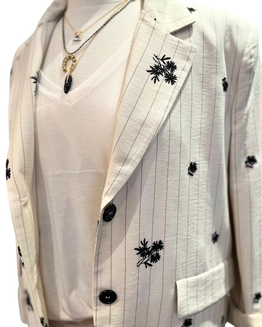 VESTE ECRU RAYURE NOIR - PLEASE