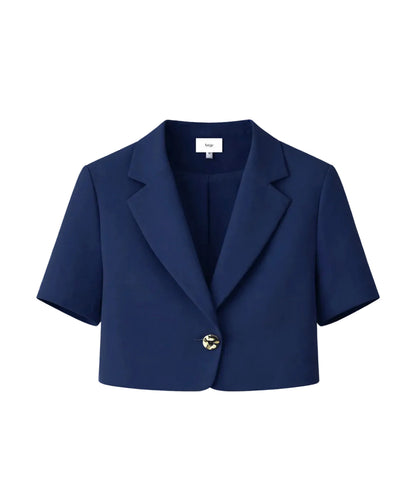 Blazer Court Navy Femme – Manches Courtes Col Tailleur | An'ge