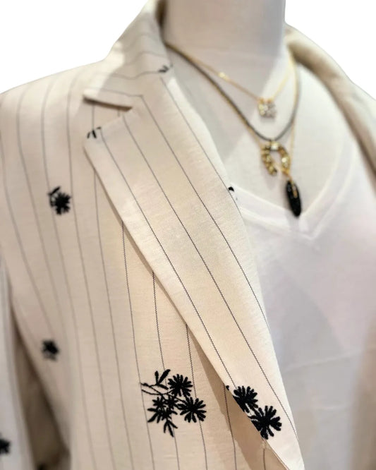 VESTE ECRU RAYURE NOIR - PLEASE