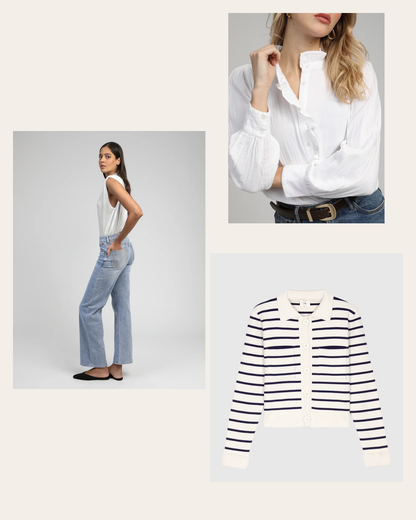 Cardigan marinière col polo femme | gilet rayé chic coton| shop le look complet