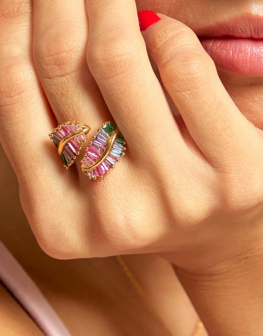 Bague Rainbow Leaves doré à l’or fin recyclé 24 carats