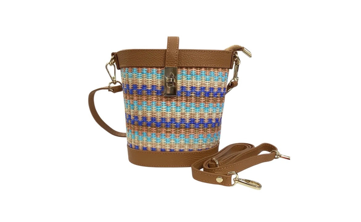 Sac seau cuir&raphia mini bucket bag tendance été |porté épaule & bandoulière
