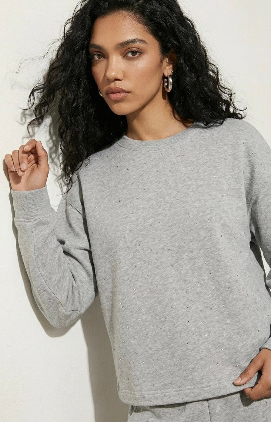 Sweat Oversize Strass Gris | Effortless Chic – Please
