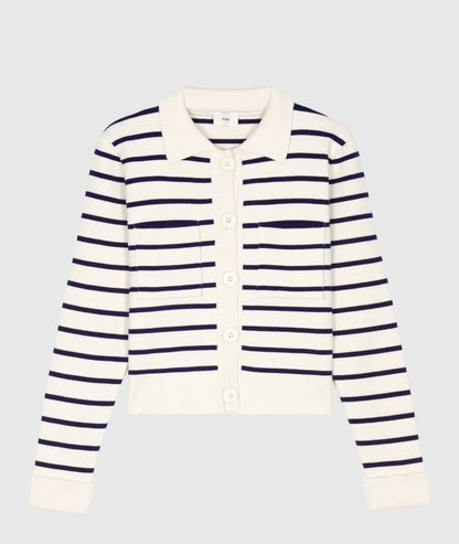 Cardigan marinière col polo femme | gilet rayé chic coton| shop le look complet