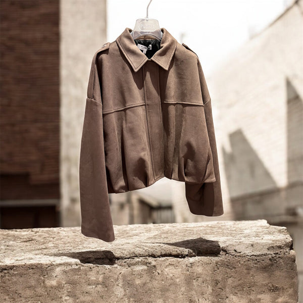 Veste Bomber Oversize Suédine Taupe – Please | Coupe Structurée Femme