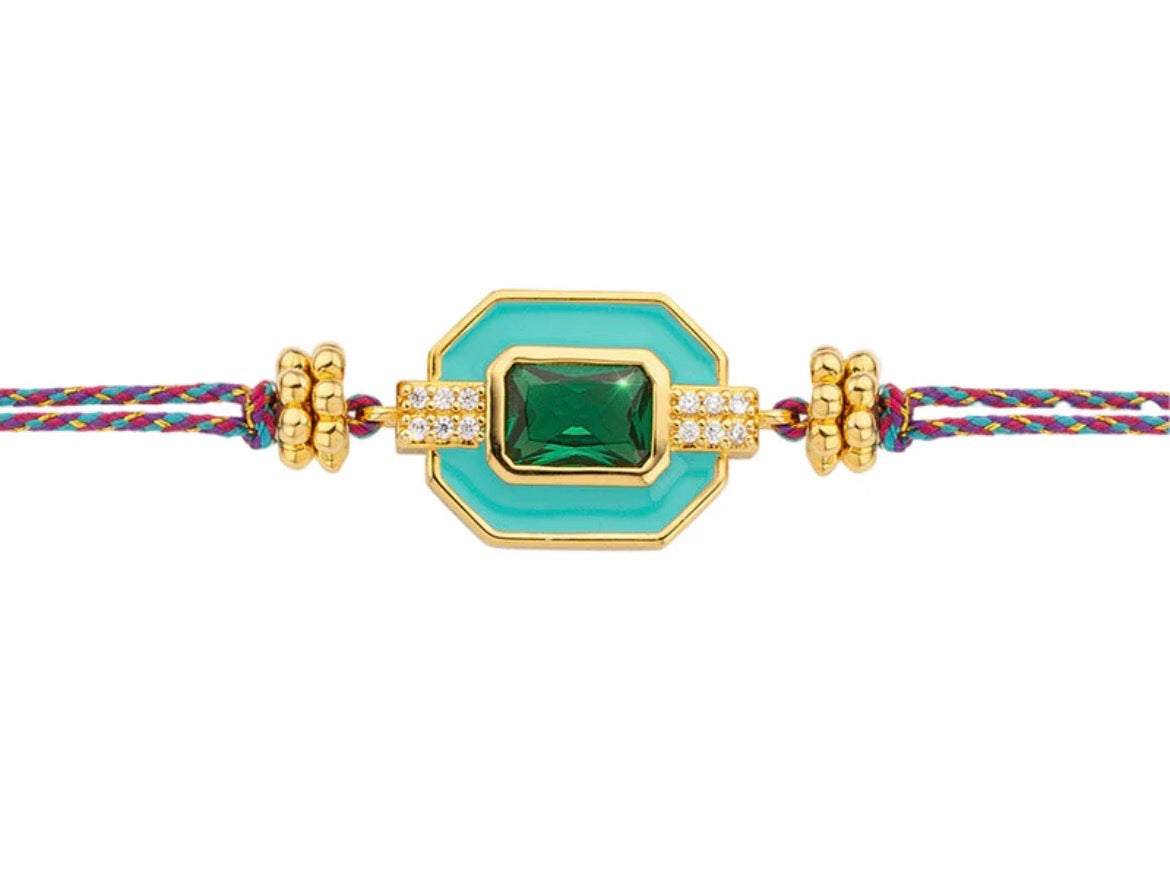 Bracelet Turquoise Art Déco ajustable pierre verte & émail turquoise -Bracelet cordon femme|MYA BAY