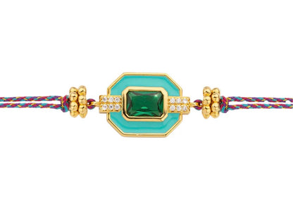 Bracelet Turquoise Art Déco ajustable pierre verte & émail turquoise -Bracelet cordon femme|MYA BAY