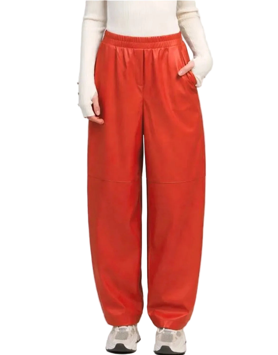 Pantalon Similicuir Femme Taille Haute – Coupe Droite Ample Piment | An'ge