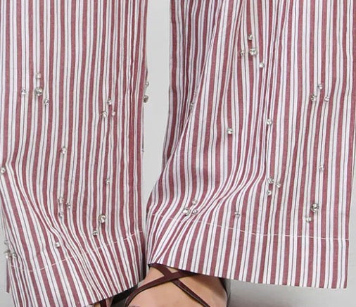 pantalon Ronaly-Fluide coton & strass , le chic qui capte la lumière.