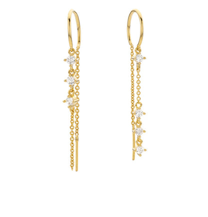 Boucles d'Oreilles Rialto Dorées Zircons – Mya Bay | Pendantes Fines Élégantes