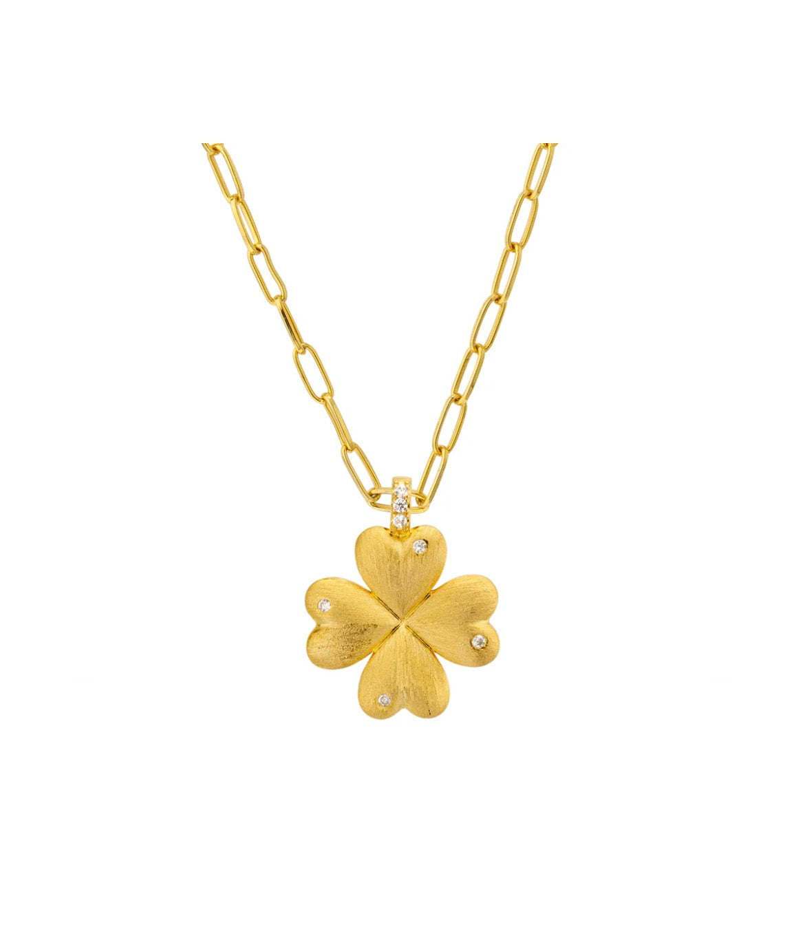 Collier Lucky Baby Mya-Bay – Trèfle Doré Serti de Zircons, Porte-Bonheur