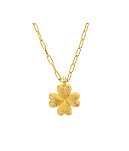 Collier Lucky Baby Mya-Bay – Trèfle Doré Serti de Zircons, Porte-Bonheur