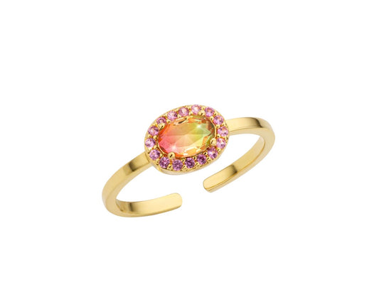 Bague Watermelon Dynasty Dorée Multicolore – Mya Bay | Pierre & Zircons