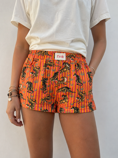 Short Imprimé Tigre Frok – Éponge Rose & Orange