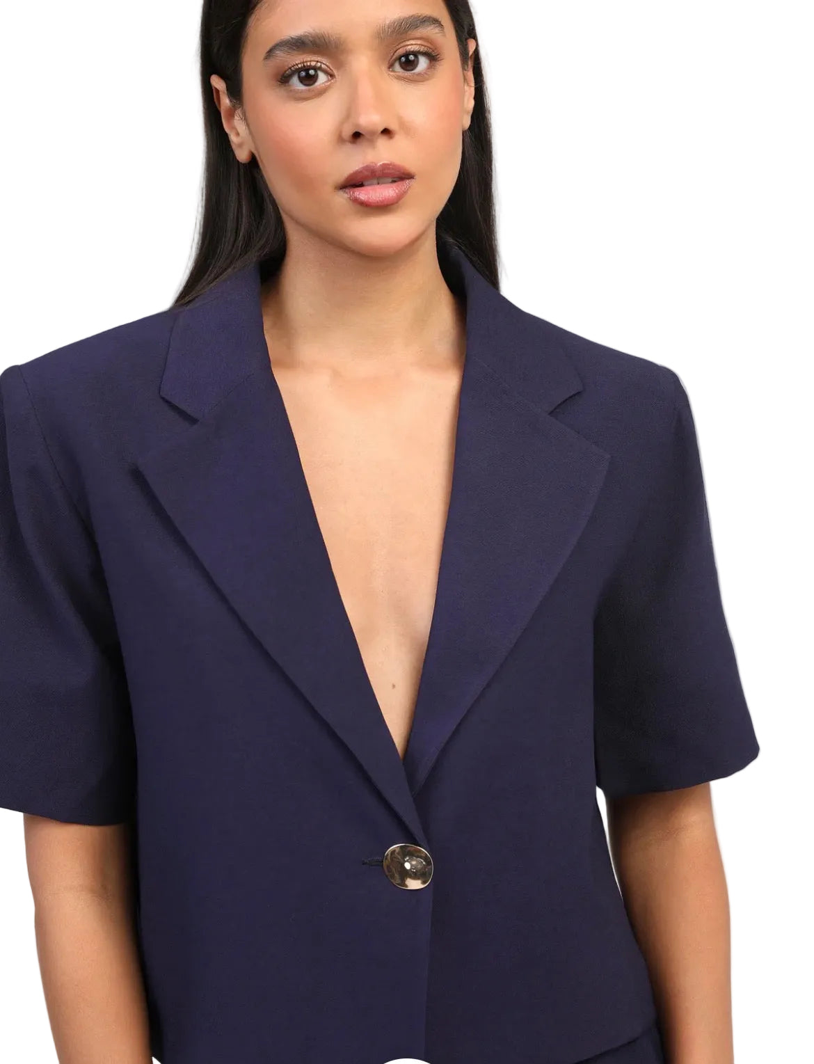 Blazer Court Navy Femme – Manches Courtes Col Tailleur | An'ge