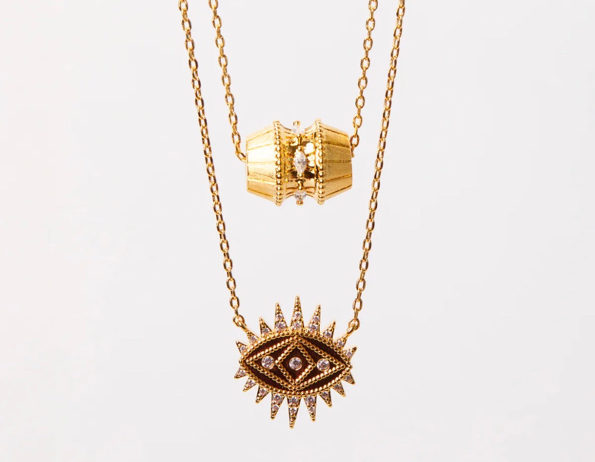 Collier Giulia Mya-Bay | Œil Protecteur Doré Zircons Femme