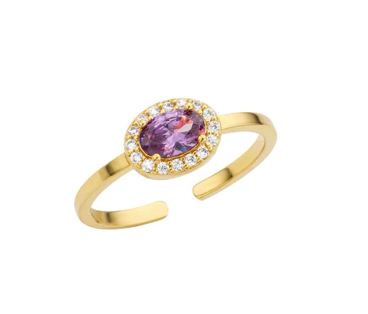 Bague Amethyst Dynasty Dorée Pierre Violette – Mya Bay | Zircons Ajustable