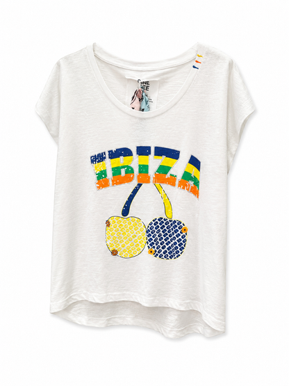 T-Shirt IBIZA Cherry Blanc loose 100% coton ONE TEE