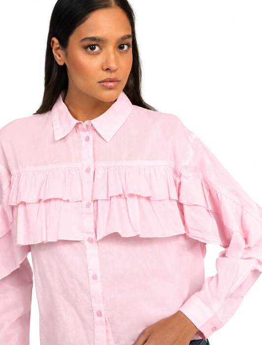 Blouse Courte à volants rose coupe droite 100% coton|An’ge