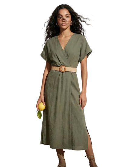 Robe Fluide Kaki – Please | Viscose Légère Femme Été