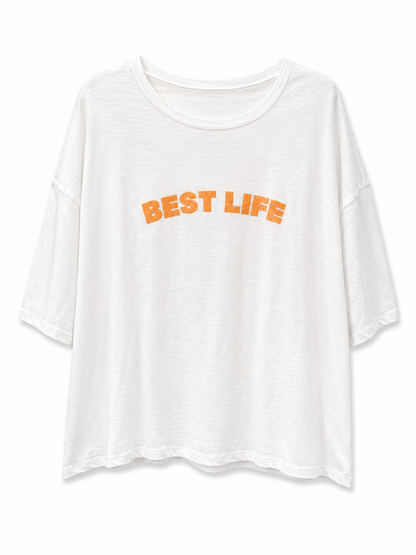 T-shirt Best Life glitter blanc -corail Anouck et Ninon