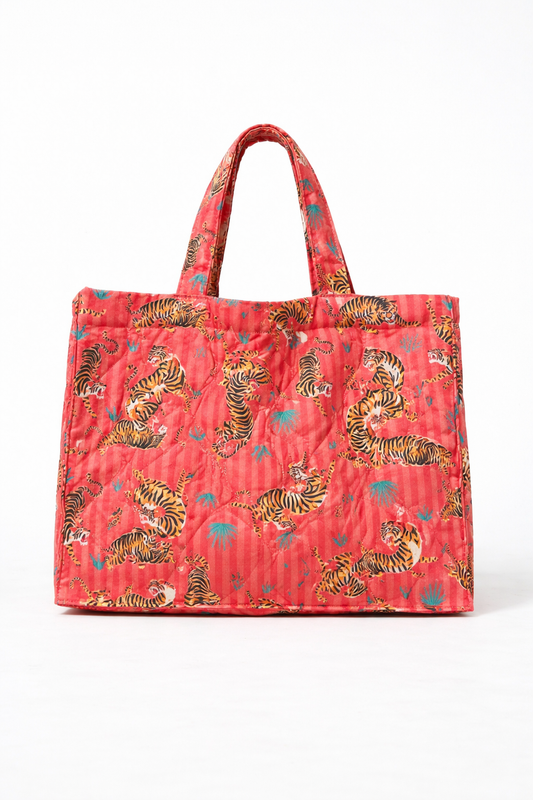 Cabas XL imprimé tigre CORAIL - Grand sac matelassé 100% coton ANOUK&NINON