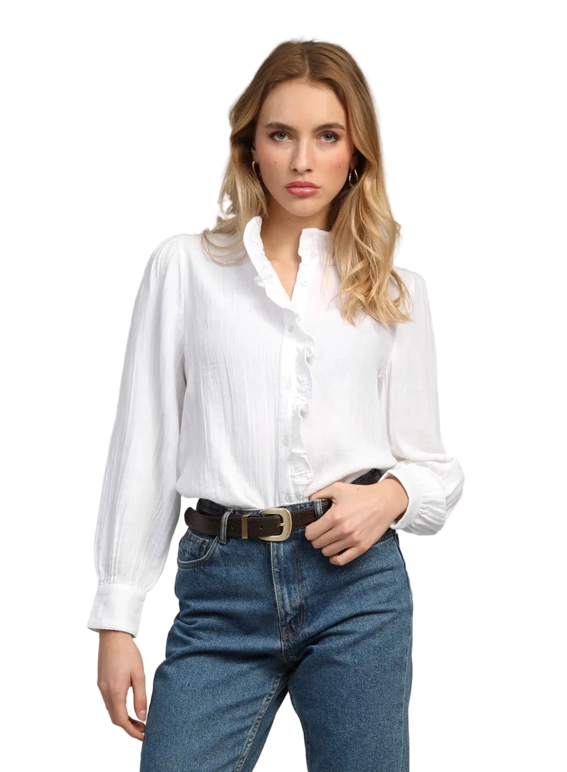 Chemise Blanche Femme – Col Volanté Romantique 100% Coton | An'ge