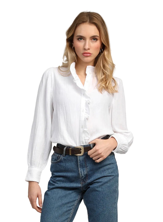 Chemise Blanche Femme – Col Volanté Romantique 100% Coton | An'ge
