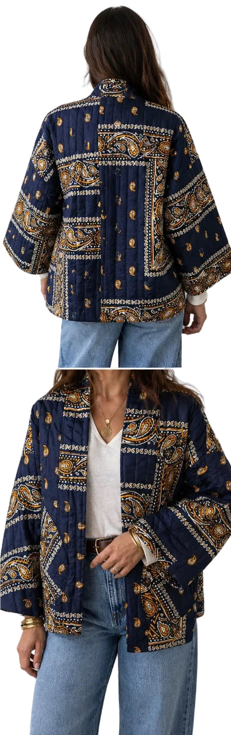 Veste Kimono Matelassée Femme – Imprimé Bandana Marine | Johanna Paris