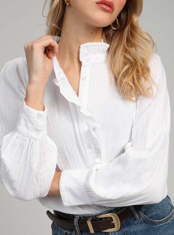 Chemise Blanche Femme – Col Volanté Romantique 100% Coton | An'ge