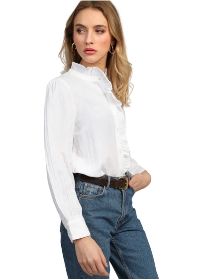 Chemise Blanche Femme – Col Volanté Romantique 100% Coton | An'ge