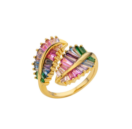 Bague Rainbow Leaves doré à l’or fin recyclé 24 carats